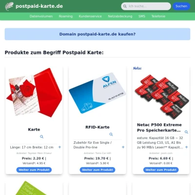 Screenshot postpaid-karte.de