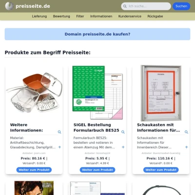 Screenshot preisseite.de