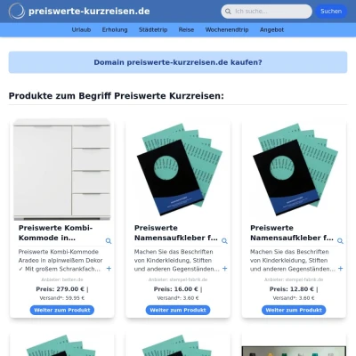 Screenshot preiswerte-kurzreisen.de