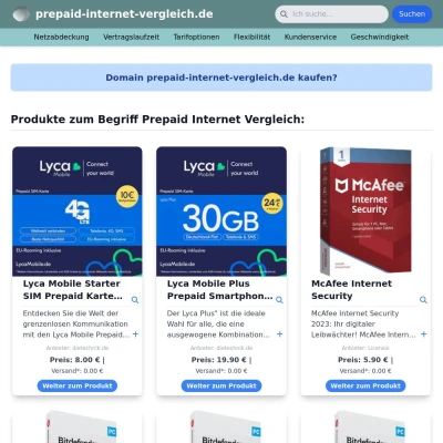 Screenshot prepaid-internet-vergleich.de