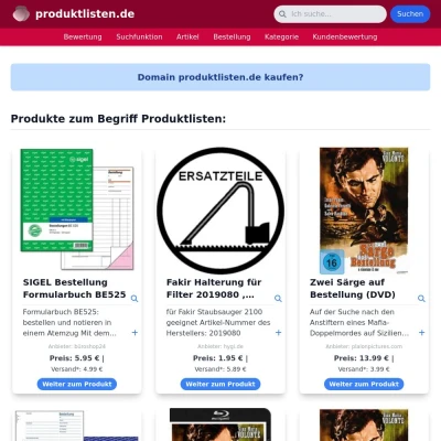 Screenshot produktlisten.de