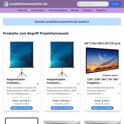 Screenshot projektionswand24.de
