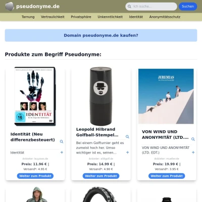 Screenshot pseudonyme.de