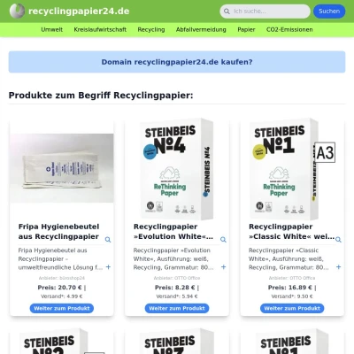 Screenshot recyclingpapier24.de