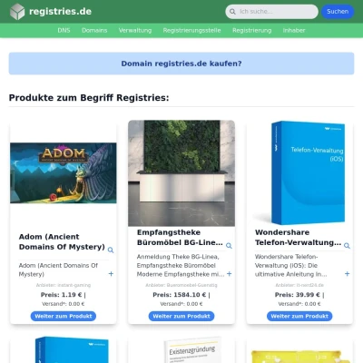 Screenshot registries.de