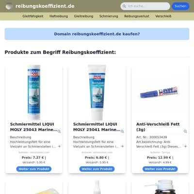 Screenshot reibungskoeffizient.de