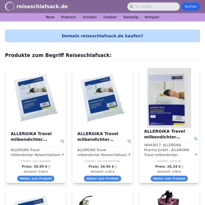 Screenshot reiseschlafsack.de