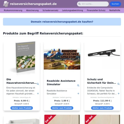 Screenshot reiseversicherungspaket.de