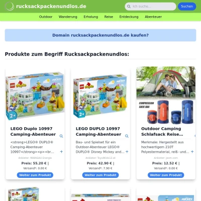 Screenshot rucksackpackenundlos.de