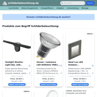 Screenshot schilderbeleuchtung.de