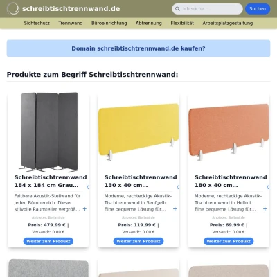 Screenshot schreibtischtrennwand.de