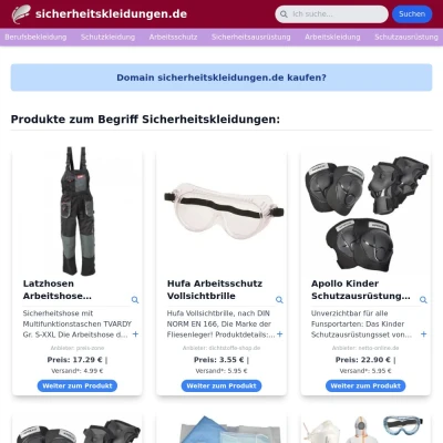 Screenshot sicherheitskleidungen.de