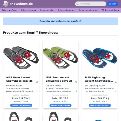 Screenshot snowshoes.de