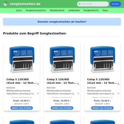 Screenshot songtextseiten.de