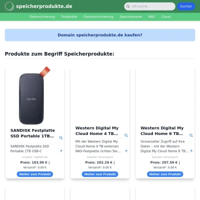 Screenshot speicherprodukte.de