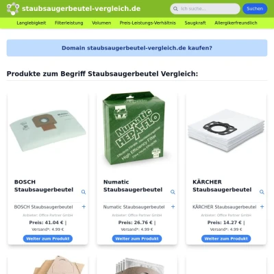 Screenshot staubsaugerbeutel-vergleich.de