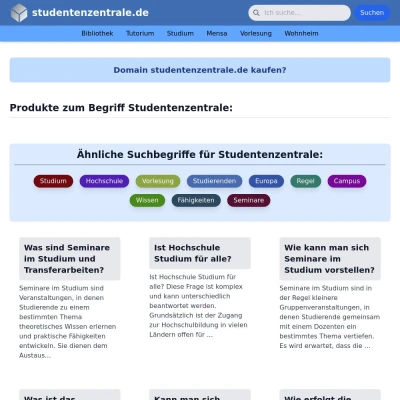 Screenshot studentenzentrale.de