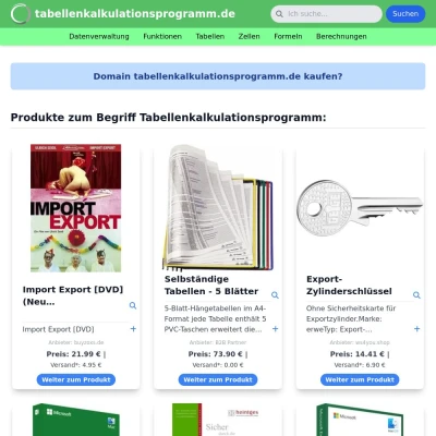 Screenshot tabellenkalkulationsprogramm.de