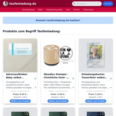 Screenshot taufeinladung.de