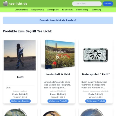 Screenshot tee-licht.de