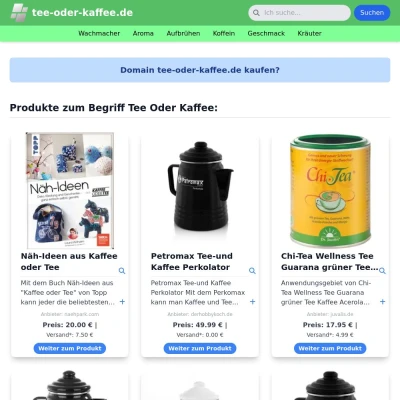 Screenshot tee-oder-kaffee.de