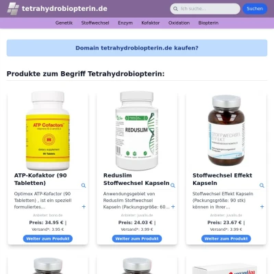 Screenshot tetrahydrobiopterin.de