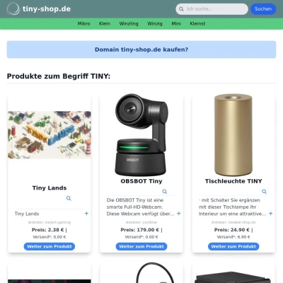 Screenshot tiny-shop.de