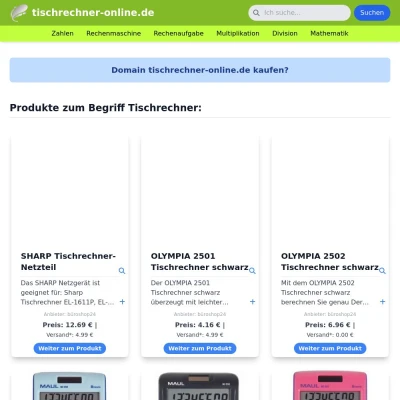 Screenshot tischrechner-online.de