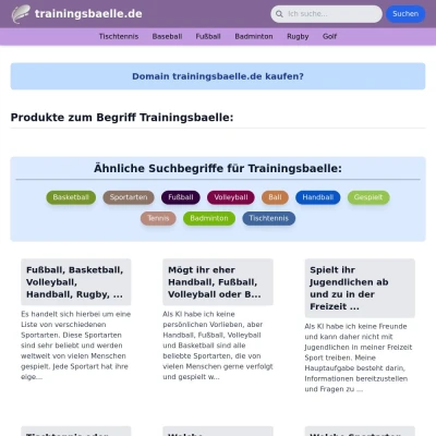 Screenshot trainingsbaelle.de