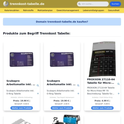 Screenshot trennkost-tabelle.de