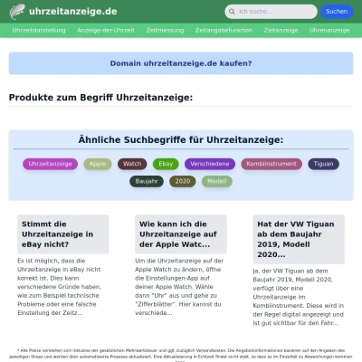 Screenshot uhrzeitanzeige.de