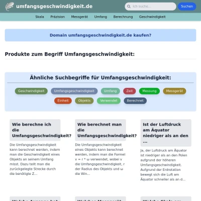 Screenshot umfangsgeschwindigkeit.de