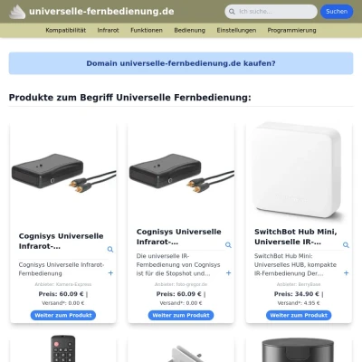 Screenshot universelle-fernbedienung.de