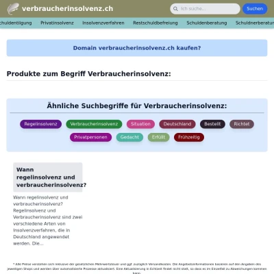 Screenshot verbraucherinsolvenz.ch