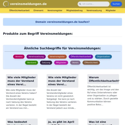 Screenshot vereinsmeldungen.de