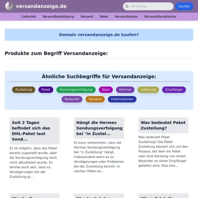 Screenshot versandanzeige.de