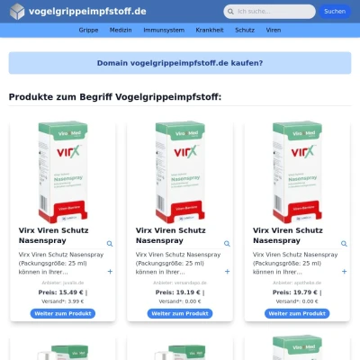 Screenshot vogelgrippeimpfstoff.de