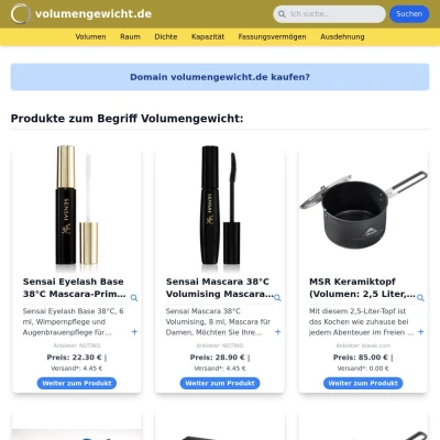 Screenshot volumengewicht.de