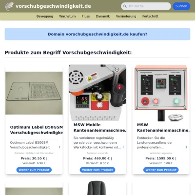 Screenshot vorschubgeschwindigkeit.de