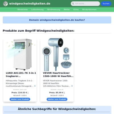 Screenshot windgeschwindigkeiten.de