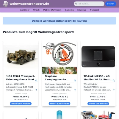 Screenshot wohnwagentransport.de