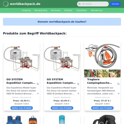 Screenshot worldbackpack.de