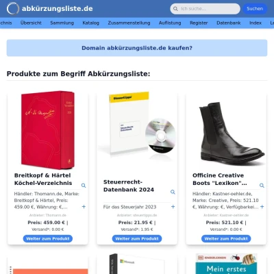 Screenshot abkürzungsliste.de