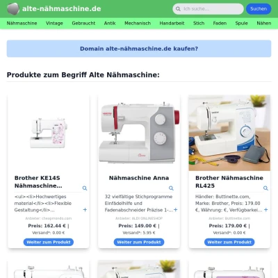 Screenshot alte-nähmaschine.de