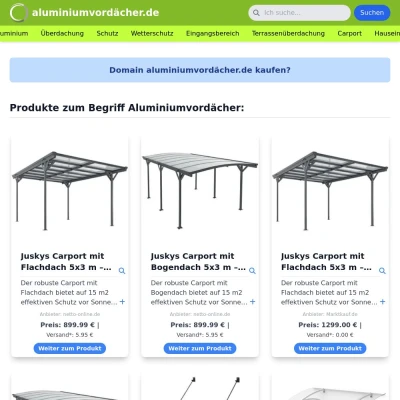 Screenshot aluminiumvordächer.de