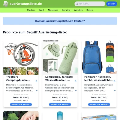 Screenshot ausrüstungsliste.de