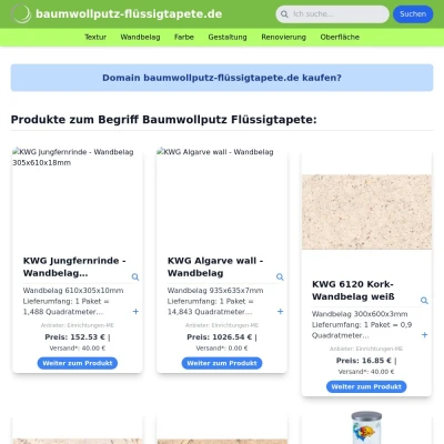 Screenshot baumwollputz-flüssigtapete.de