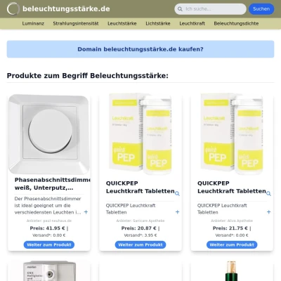 Screenshot beleuchtungsstärke.de