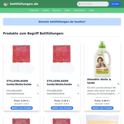 Screenshot bettfüllungen.de