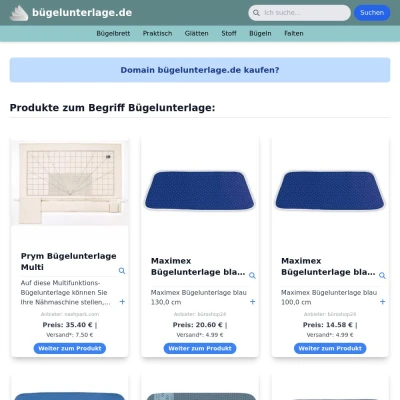 Screenshot bügelunterlage.de